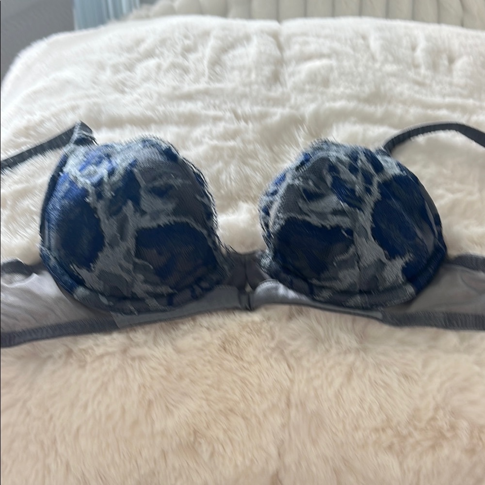 Elegant Blue and Gray Lace Bra